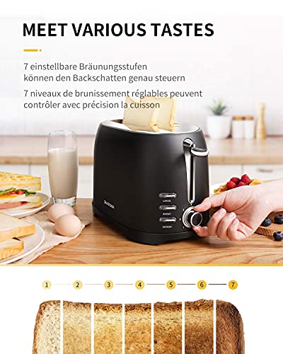 SHARDOR Toaster Edelstahl 2 scheiben Schwarz Matt 7 Bräunungsstufe+Auftau- & Aufwärmfunktion 800W Automatik mit extra… – Bild 3