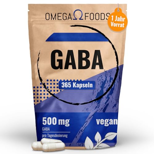 GABA Kapseln hochdosiert – 365 Stk. Je 500mg – Vegan – Gamma Aminobuttersäure – 1 Jahres-Vorrat – Eigene Produktion, Gabba