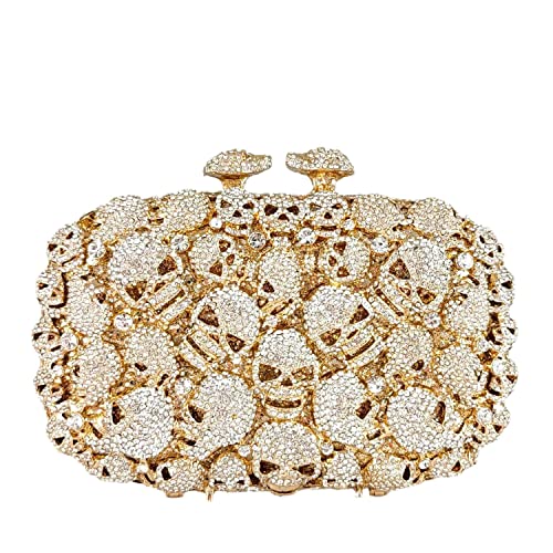 Image of Boutique De FGG Skull Crystal Clutch Purse for Women Formal Rhinestone Clutch Evening Bag Halloween Minaudiere Handbag,Mini