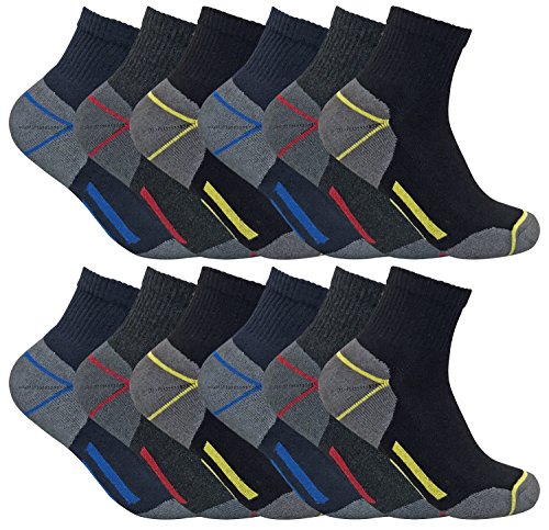 Sock Snob 3, 6 y 12 pares hombre algodon transpirables cortos calcetines trabajo/trabajar de verano para entrenar (45-49 eur, 12 pairs SHORT)