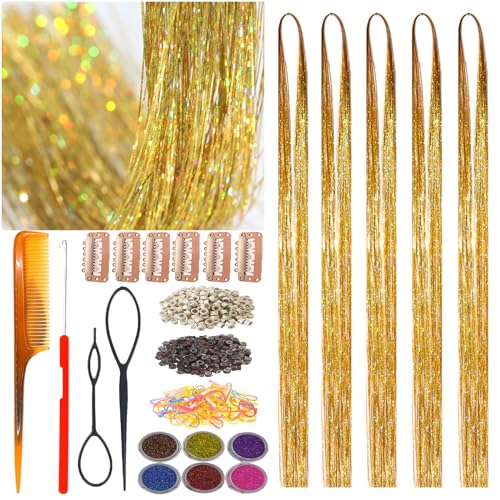 Celinebella Metallic Gold Hair Tinsel 48 1250 Strands Luxury Shimmer