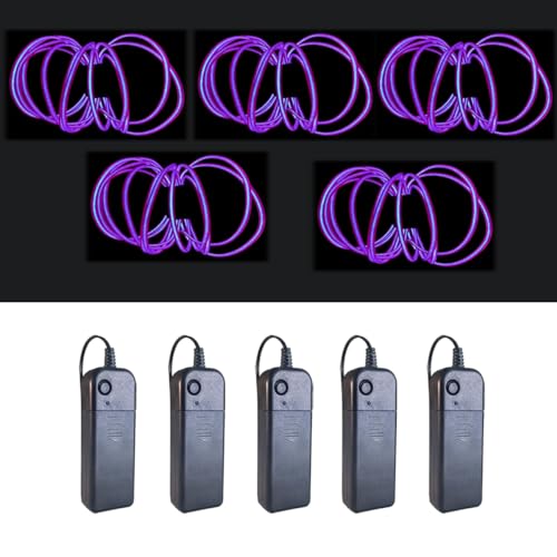 Image of MaxLax EL Wire Purple 5-Pack, 9ft /2.75m Neon Light Wire with Noise Reduction and Battery Pack