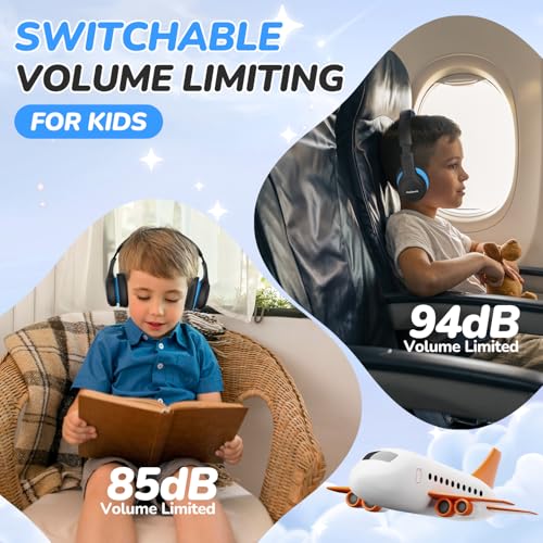 Image of JoySpark Kids Bluetooth Headphones, 60 Hours Playtime, Bluetooth 5.4 Kids Headphones Wireless, Type-C Fast Charging, 85 /94dB Volume Limited, Foldable Toddler Wireless Headsets with Mic-Black Blue