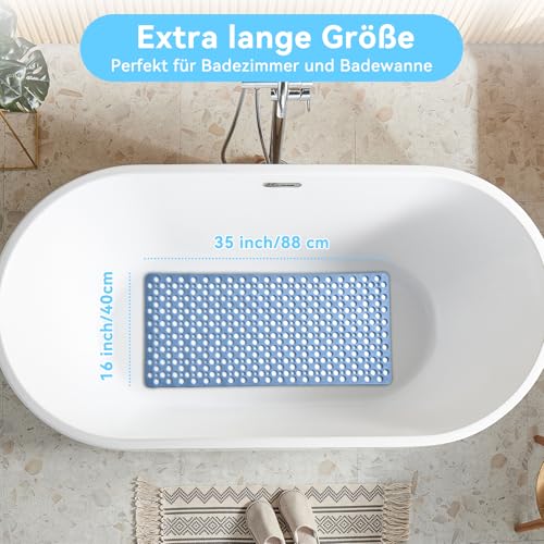 OTraki Badewannenmatte rutschfest, 40 x 88cm Antirutschmatte Badewanne Duschmatte Kinder Lange, Dusch Matte Bpa Frei Schimmelresistent & Maschinenwaschbar Schnelltrocknend, Blau