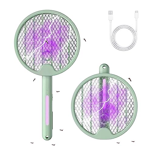 Raqueta Matamosquitos Plegable Eléctrica con Modo Automático UV. Raqueta Eléctrica Antimosquitos con Descarga de 3000v con Batería 1200mah. Modo Inteligente Protege Habitación mientras Duermes.