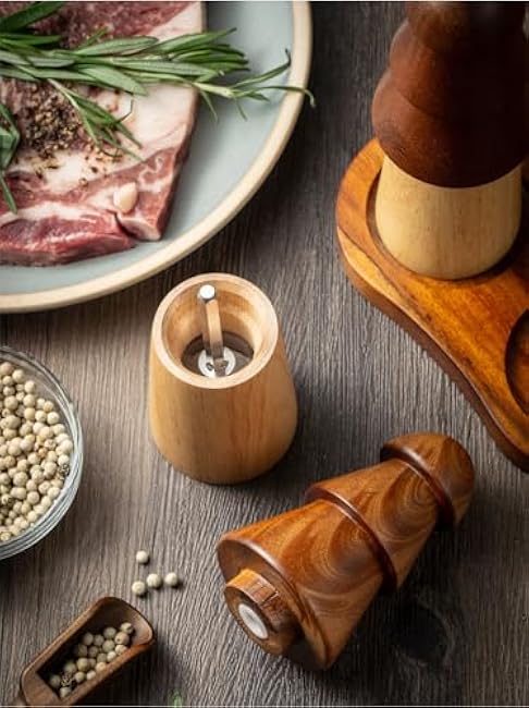 Wood Spice Grinder,Acacia Wood Pepper Mill,Pine Tree Manual Salt and Pepper Mills, Refillable Spice Tools,Wood Seasoning Mill Adjustable Coarseness Fine to Coarse (Pine Tree)