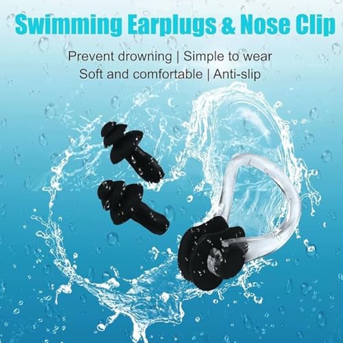 Image of Men's Swim Trunks Set with Swimming Goggles, Cap, Nose Clip & Earplugs - Quick Dry Printed Swim Shorts for Beach & Pool - Comfortable Elastic Waist Swimwear Combo
