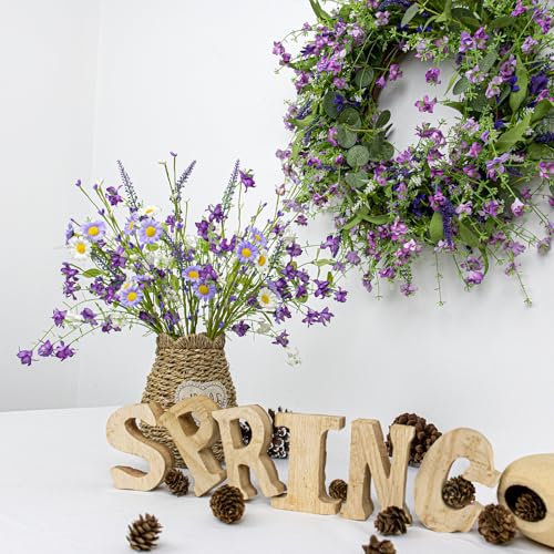 LLZLL Spring Decorations for Home 12 Pack Purple Spring Flowers 17 Inch Artificial Spring Floral Stems with Daisy and Berries for Spring Summer Farmhouse Ornaments