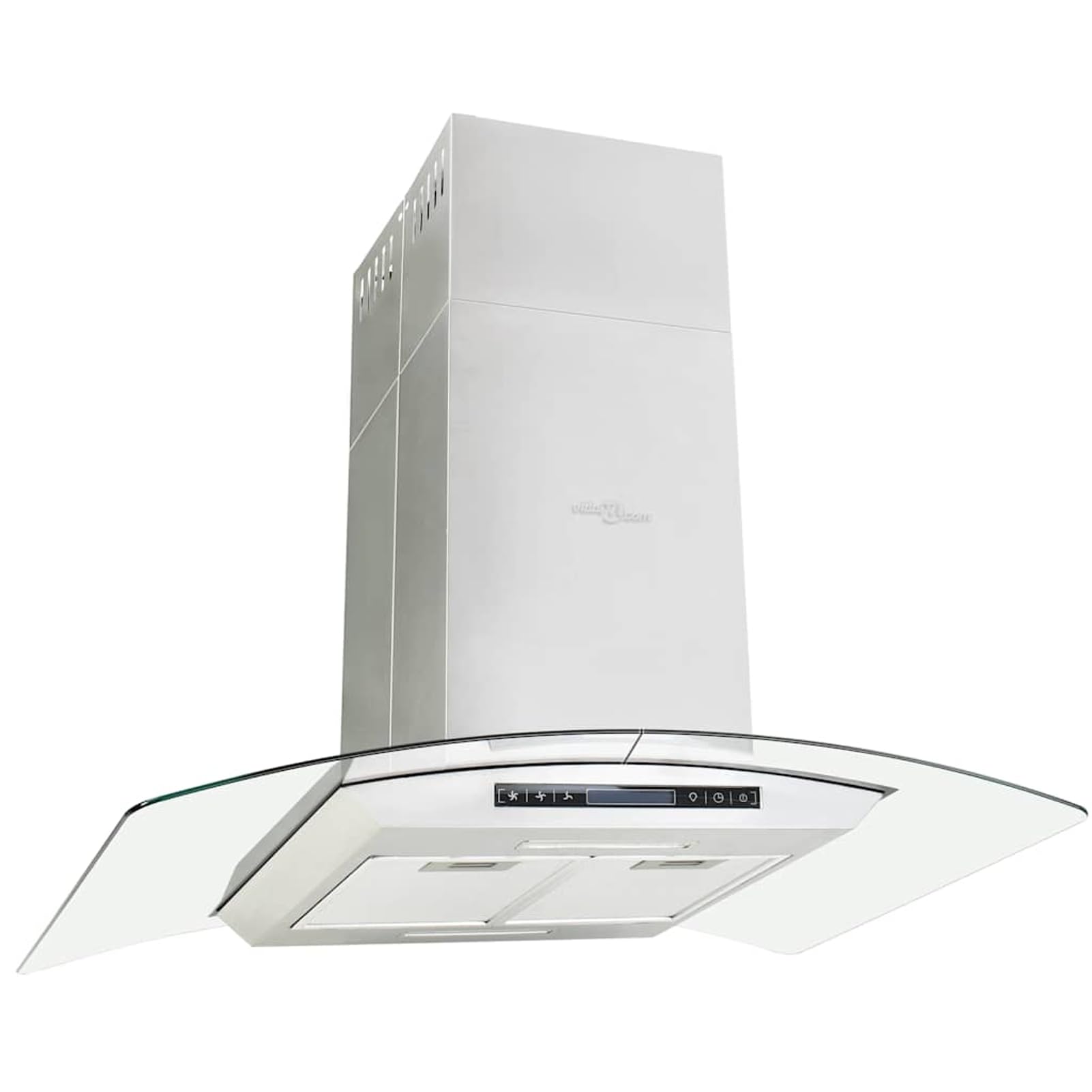 Gecheer Insel-Dunstabzugshaube 90 cm LCD Touch-Sensor 756 m³/h LED Edelstahl gehärtetes Glas Aluminium