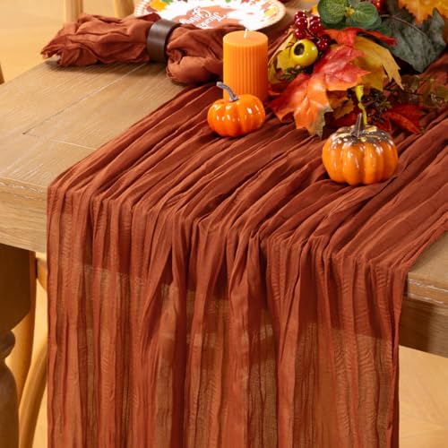 Image of MLMC 6 Pack Terracotta Table Runner 10ft Rustic Burnt Orange Cheesecloth Table Runner 35 x 160 inches for Wedding Bridal Shower Birthday Outdoor Pinic Reception Party Decor