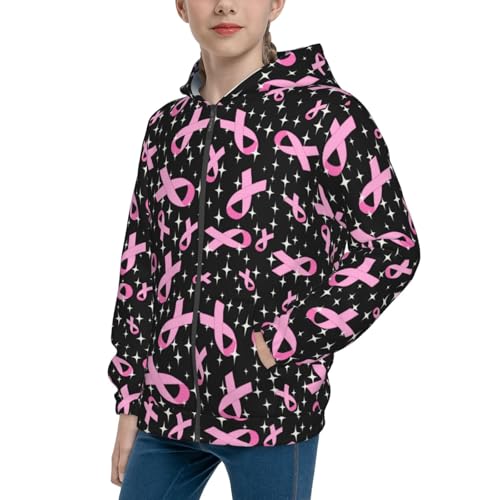 Breast Cancer Awareness (2) Kid Hoodies Boys Zip Up Sweatshirts Girls Pullover with Pocket