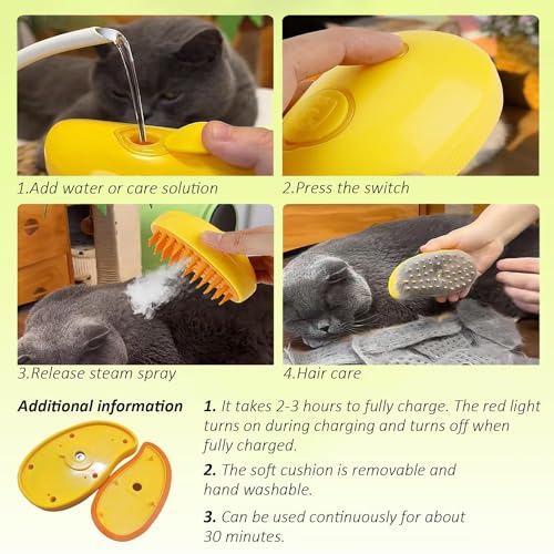 image for Hannahcos Steamy Cat Brush,2024 New 3 in 1 Multifunctional Cat Steamy 
