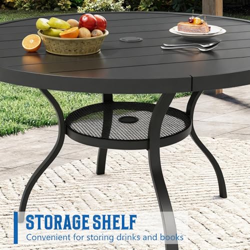 Image of Incbruce Patio Dining Table, 41 inch Round Table Metal Steel Slat Table with 1.57 inch Umbrella Hole, for Backyards, Porches, Gardens, or Poolside