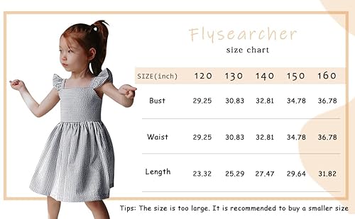 Saodimallsu Girls Sundress Striped Sleeveless Summer Dress Lined For Kids Spring Outfits Ruffle Sleeve Green 5-6 Years #TOP4