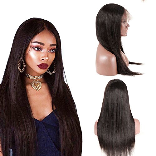 BQ HAIR 360 Lace Frontal Wig Pre Plucked-130% Density Straight Lace Front Wig- Brazilian Virgin Remy Human Hair-Natural Color (20" 360 wig)