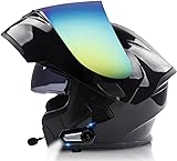 Caimcie Casco Integral para Motocicleta, con Bluetooth, Abatible hacia Arriba, Modular, Integrado, Aprobado por Dot/ECE, con Visera Doble para Hombres Y Mujeres F,L/59-60CM