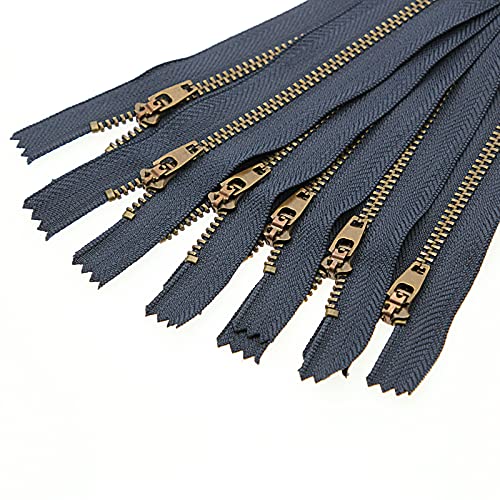 Leekayer 5 Inch Antique Brass Teeth Navy Zipper Tape 12.7 cm Zipper for Sewing Bag Craft - 6pcs