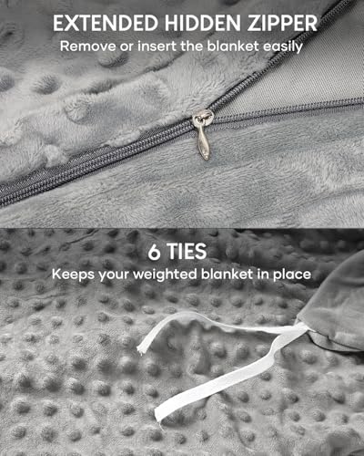 Image of Cottonblue Weighted Blanket Duvet Cover 48x72, Removable Duvet Cover for Heavy Blankets, Soft Fuzzy Minky Dot, Machine Washable Cover with Zipper on Long Side, Grey