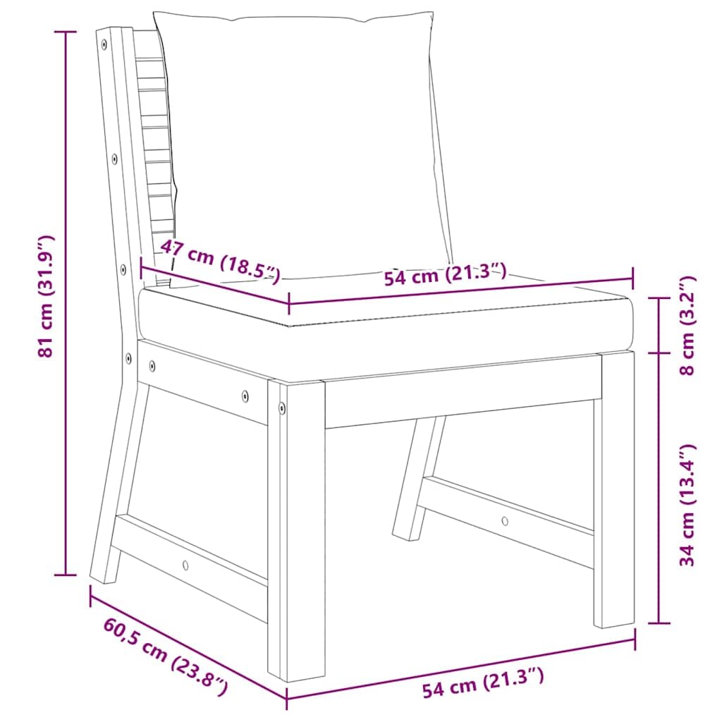 Modułowa sofa środkowa z ciemnoszarymi poduszkami, lite drewno akacjowe, odporna na warunki atmosferyczne, element sofy ogrodowej, na taras, balkon, do wypoczynku na świeżym powietrzu i