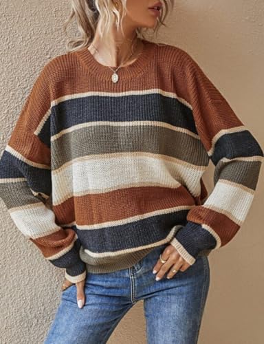 Kinghua Striped Knit Sweater for Women Fall Winter Casual Trendy Crewneck Pullover Color Block Sweaters Y2k Tops4