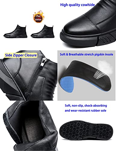 Image of Keilinia Men's Black Italian High-top Casual Leather Boots,2022 Fall New Round Toe Waterproof Non-slip Shock-absorbing Booties