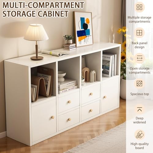 خزانة تخزين جانبية مع ادراج من موتيزن، صناديق قهوة منزلية، خزانة جانبية لتناول الطعام مع ابواب، خزانة عرض رف الكتب بجانب السرير لغرفة المعيشة وغرفة النوم والمكتب (ابيض)