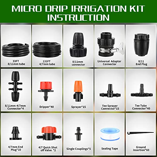Drip-Irrigation-Kit165FT-190-Pcs-Garden-Irrigation-System-14-12-Blank-Distribution-Tubing-Watering-Drip-Kit-Automatic-Irrigation-Equipment-for-Garden-Greenhouse-Flower-BedPatioLawn