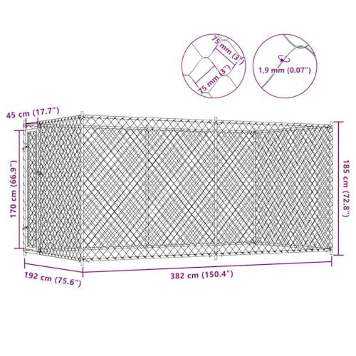 vidaXL Outdoor Hundezwinger 382x192x185 cm Hundehaus Hundehütte Hundekäfig