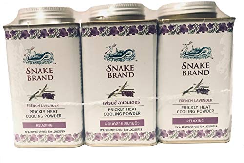 Prickly Heat Powder Snake Brand Cooling Lavender 140 G. Made in Thailand (Pack of 3)