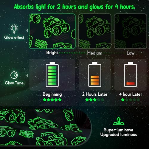 Image of Truck Glow in The Dark Blanket Truck Toys Gifts for Kids Boys Girls Teens Age 1-16 Years Old Child Birthday Christmas Halloween Excavator Construction Tractor Car Throw Bedroom Decor Blue 50 inchx 60 inch
