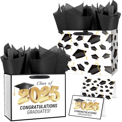 Linelglobal 2026 Graduation Gift Bag with Tissue Paper Large Congrat Grad 15.7" Black