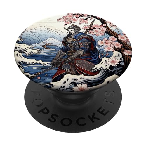 Eternal Elegance Unmasked Samurai Chroniclee Heart of Japan PopSockets Swappable PopGrip, Black