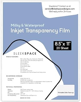 Milky Transparency Film for Inkjet Printers, Screen Printing | 100% Waterproof, Anti-curl, Anti-static | High Ink Density, Quick Dry Ink | For Silk Screen, Offset, T-Shirts | 190 +/-5 psm