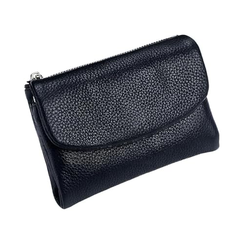 Unisex Pebble Leather Wallet, Small Wallets for Women, 5.3In Women's Genuine Leather Coin Purse with Credit Card Holder, Coin Holder & Cash Slots, Genuine Leather Wallet for Women (Black)