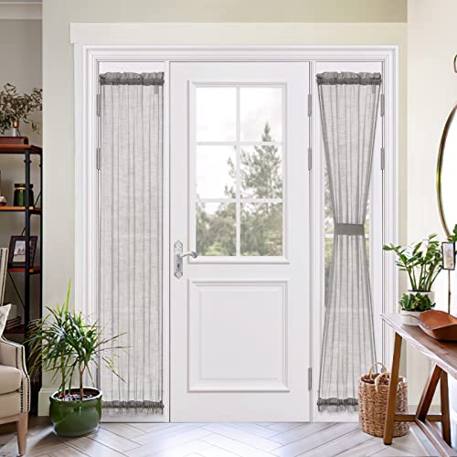 Emema Door Panel Curtains Linen Texture Narrow French Door Curtain Window Curtain Semi Sheer Tieback Privacy For Front Door Glass Door Window 2 Panels, 25" W By 72" L, Light Grey #TOP10