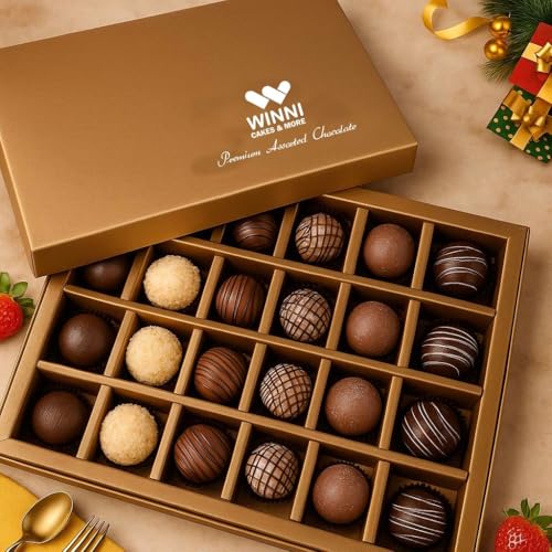 Image of WINNI - Deluxe 24 Pcs Truffle Chocolates Gift Pack | Belgian Dark Chocolates Gift Box | Handmade Celebration Chocolate Gift For Birthday, Anniversary, Valentine, Partner, Couple, Girlfriend, Boyfriend, Girls, Boys, Students, Kids | Imported Chocolate Gift Hamper | Luxury Chocolate Bouquet | Return Gift