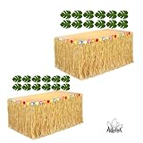 Adorox 2 Pack Brown Table Skirt Hawaiian Luau Hibiscus Green Table Skirt 9ft + 24 Leaves