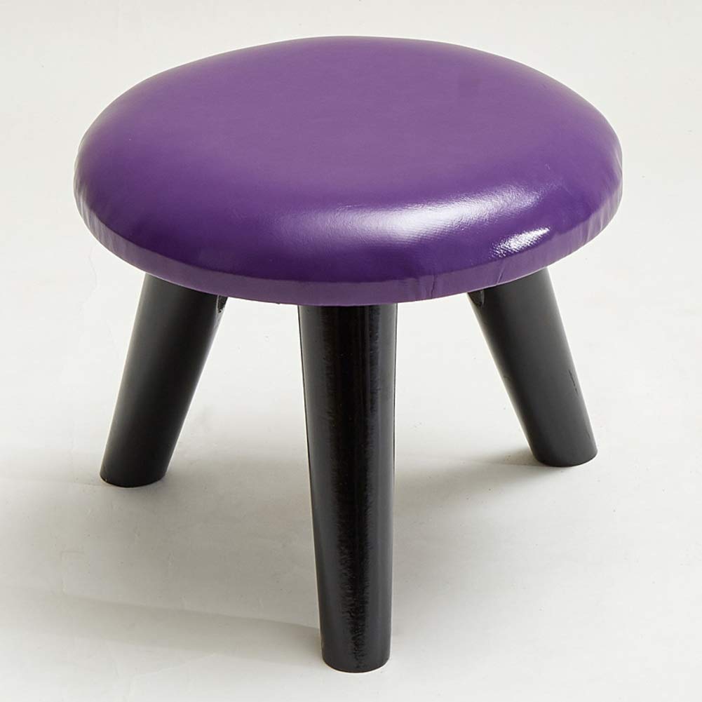 Repose-pieds rembourré violet avec structure bois pour un confort optimal