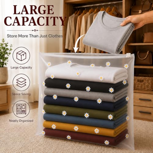 Image of PulGos 12 Pcs, 45 x 35 Cm Saree Cover for Storage | Floral Printed With Zip | Frosted Transparent Bags | Multipurpose Bag for Clothes & Accessories | Packing Covers for Wardrobe Organizer & Traveling