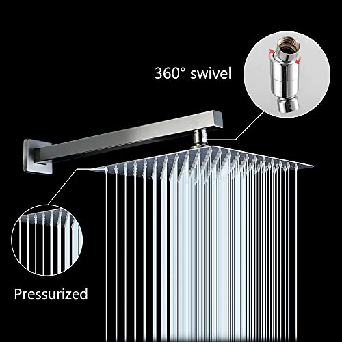 Lordear 16 Inch Rainfall Shower Head Solid Square Shower Head Ultra Thin 304 Stainless Steel Brushed Nickel Adjustable Rain Shower Head,Waterfall Full Body Coverage With Silicone Nozzle #TOP3