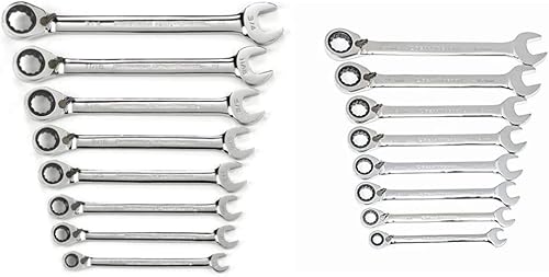 GEARWRENCH 9543 - Juego de llaves de trinquete reversibles de 8 piezas de 12 puntos, 9533N y GEARWRENCH 8 piezas. Juego de llaves métricas