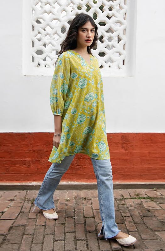 Image of Janasya Women's Georgette Floral Regular Tunic