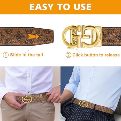 Image of ITIEZY Ratchet Belts for Men - Leather Click Belt for Casual Dress 1 3 /8 inch, Mens Adjustable Belt Trim to Fit