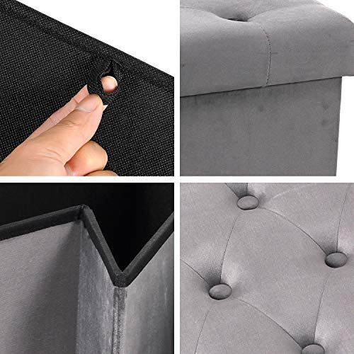 B Fsobeiialeo Folding Storage Ottoman, Long Shoes Bench, Velvet Footrest Stool Seat 31.5"X15.7"X15.7" (Grey, Large) #TOP2