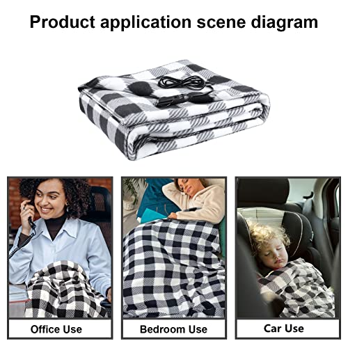Car Electric Blanket 12V Electric Heated Travel Blanket Lightweight Portable Electric Blanket For Cars, Heated Travel Electric Blanket For Cold Weather And Camping Use (59*39Inch) (Black&White) #TOP5