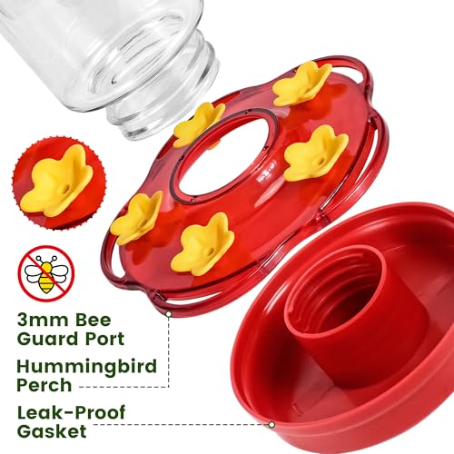 Image of 2 Pack Plastic Hummingbird Feeders for Outdoors Hanging Ant and Bee Proof,15 Ounces Red Hummingbird Feeder with 5 Feeding Ports and Perches, Built-in Ant Moat, Outside Garden Decor (Plastic, 2)