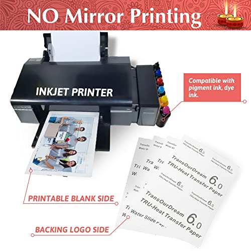 TransOurDream Dark 6.0 Heat Transfer Paper for T Shirt Printing Machine (5 Sheets, A4) Transfer Sheet for Inkjet Printer Printable HTV Heat Transfer Vinyl(TOD-D6-5)