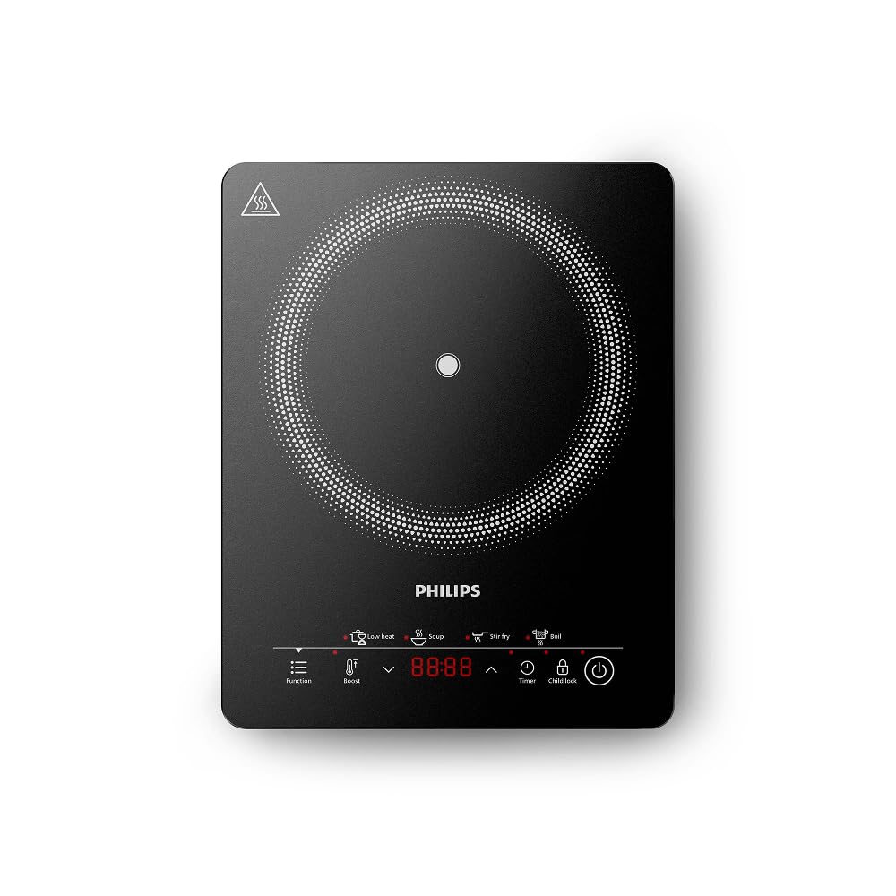 Philips Plaque à induction Série 3000 - Plaque électrique portable, 8 niveaux de chauffe, 4 programmes de cuisson, puissance élevée de 2000W, avec arrêt automatique, Écran tactile (HD5830/90) | 2000 W, 8 niveaux de chaleur, 4 programmes de cuisson, plaque