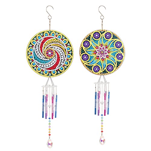 2Pcs Diamond Painting Suncatcher Wind Chime Kits, Mandala Double Sided Crystal Gem Paint By Number Diamond Painting Hanging Ornament, Mosaic Art Crafts Diy For Adults Kids Home Garden Decor #TOP16