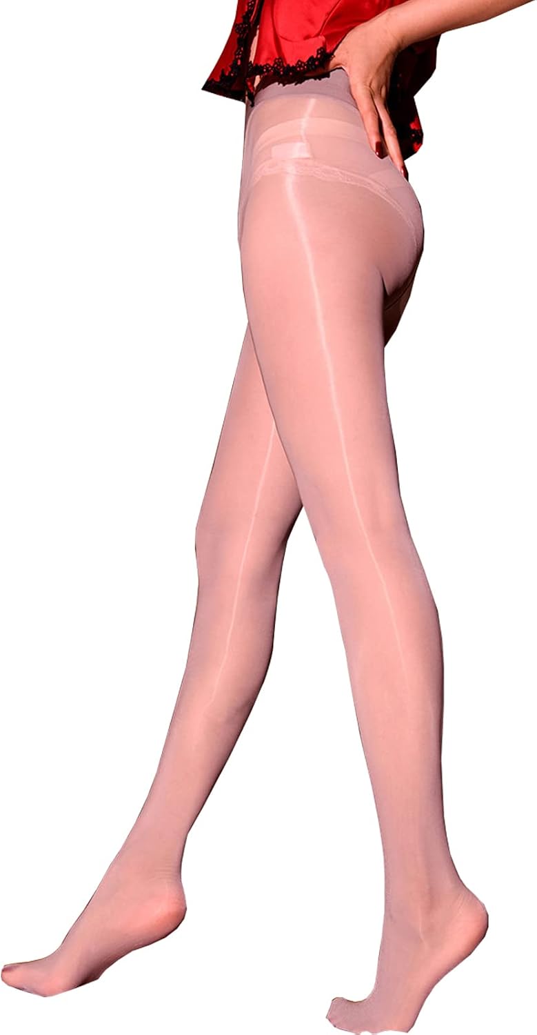 LESOYA Women's Sexy 8D Oil Shiny Glossy Pantyhose Nylon Sheer Zipper Crotch Tights Stockings